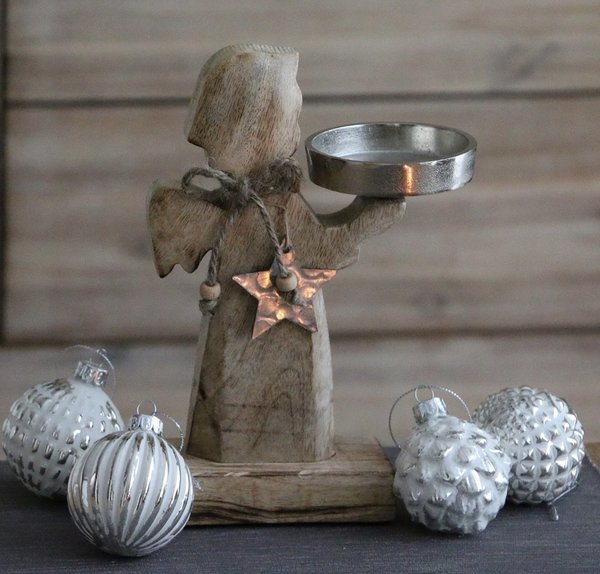 Engel Dekofigur CHARLY Kerzenhalter aus Holz